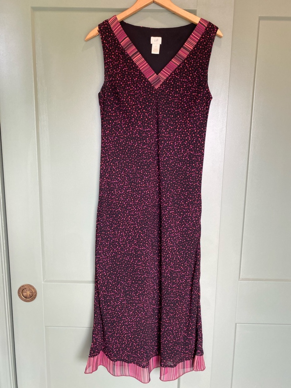 J. Jill Polka Dot Midi Dress with Ruffled Hem
